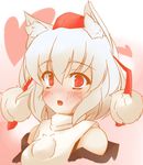  animal_ears blush chus face hat heart inubashiri_momiji open_mouth pom_pom_(clothes) red_eyes short_hair solo surprised tokin_hat touhou turtleneck upper_body white_hair wolf_ears 