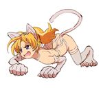  all_fours animal_ears blonde_hair blue_eyes cat_ears cat_tail claws cosplay fang felicia felicia_(cosplay) hairband jewelpet_(series) jewelpet_twinkle long_hair miria_marigold_mackenzie nyama open_mouth solo tail twintails vampire_(game) 