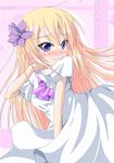  bad_id bad_pixiv_id blonde_hair blush dress flower hair_flower hair_ornament k-on! kagerou_(kers) long_hair saitou_sumire solo 