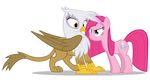  angry avian balloon beak cutie_mark equine eye_contact female feral friendship_is_magic fur gilda_(mlp) gryphon hair hasbro horse long_hair mammal mixermike622 my_little_pony pink_fur pinkamena_(mlp) pinkie_pie_(mlp) plain_background pony transparent_background wings 