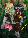  2girls ahegao alraune animal_ears anubis bandage bandages black_hair blonde_hair bloodshot_eyes female fingering flower fucked_silly green_skin jewelry loincloth lots_of_jewelry monster_girl multiple_girls object_insertion orgasm plant_girl pussy_juice rape red_eyes saliva spread_legs sweat tears tentacle vaginal vaginal_insertion vines yellow_eyes yuri 
