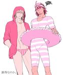  bad_id bad_pixiv_id barnaby_brooks_jr citric512 facial_hair glasses hands_in_pockets hood hoodie innertube jewelry kaburagi_t_kotetsu male_focus male_swimwear mask multiple_boys muted_color necklace necktie pink snorkel striped stubble swim_briefs swimwear tiger_&amp;_bunny underwear 