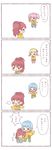  4koma blonde_hair chibi comic drill_hair highres kaname_madoka mahou_shoujo_madoka_magica miki_sayaka multiple_girls nowlo pink_hair ponytail sakura_kyouko short_hair short_twintails tears tomoe_mami translated twin_drills twintails younger 