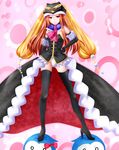  animal_hat aoba_yukichi bad_id bad_pixiv_id bird black_legwear boots bow brown_hair elbow_gloves gloves hand_on_hip hat highres long_hair long_skirt mawaru_penguindrum penguin pink_eyes princess_of_the_crystal skirt smile solo stepped_on takakura_himari thigh_boots thighhighs 