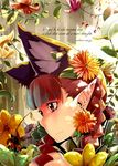  animal_ears bangs blunt_bangs braid cat_ears earrings english extra_ears face flower hair_flower hair_ornament jewelry kaenbyou_rin long_hair pointy_ears red_eyes red_hair sakurai_energy solo touhou twin_braids twintails 