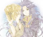  bad_id bad_pixiv_id blue_hair gemini_saga green_eyes helmet jewelry long_hair male_focus saint_seiya shichimiso simple_background solo tunic 