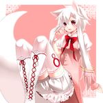  adjusting_hair androgynous animal_ears bloomers boots bow colored_eyelashes cross-laced_footwear knee_boots kyubey lace-up_boots long_hair mahou_shoujo_madoka_magica personification pink_eyes red_eyes sidelocks solo tail thighhighs underwear white_hair white_legwear yutazou 