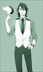  bad_id bad_pixiv_id cabbie_hat facial_hair hand_on_hip hat kaburagi_t_kotetsu male_focus monochrome necktie solo stubble tiger_&amp;_bunny vest yachou 