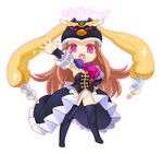  animal_hat brown_hair chibi corset frills hat long_hair mawaru_penguindrum open_mouth pink_eyes princess_of_the_crystal ran_system solo sparkle takakura_himari thighhighs 