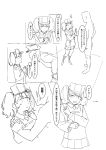  absurdres admiral_(kantai_collection) bent_over comic hands_on_another&#039;s_shoulders hands_together hat highres japanese_clothes kantai_collection kariginu lineart magatama military_hat miniskirt monochrome norakura_(nr_kura) open_mouth pleated_skirt ryuujou_(kantai_collection) skirt translation_request twintails visor_cap 