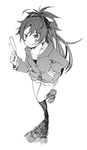  :p bow food greyscale hair_bow hanokage ice_cream long_hair mahou_shoujo_madoka_magica monochrome sakura_kyouko solo tongue tongue_out 