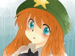  bad_id bad_pixiv_id blue_eyes bow bowtie braid comic face hammer_(sunset_beach) hat hong_meiling long_hair open_mouth rain red_hair silent_comic solo star surprised touhou wet 