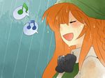 bad_id bad_pixiv_id beamed_eighth_notes bow bowtie braid closed_eyes comic eighth_note face hammer_(sunset_beach) hat hong_meiling long_hair music musical_note open_mouth rain red_hair silent_comic singing solo speech_bubble spoken_musical_note touhou wet 
