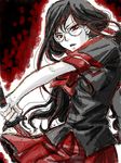  black_hair blood blood-c glasses kisaragi_saya red_eyes school_uniform solo sukeawa sword tegaki weapon 