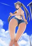  :o adjusting_clothes animal_ears ass bikini_top black_hair blue_eyes cat_ears cloud day denim denim_shorts face from_behind from_below knees_touching legs long_hair looking_back original outdoors panties short_shorts shorts sky solo sweat tan tanline tea_(nakenashi) thigh_gap twintails underwear upshorts 