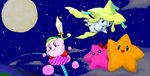  blue_eyes bow cloud crossover earth jirachi kirby kirby_(series) kusa_type_pokemon legendary_pok&#233;mon moon night nintendo pok&#233;mon pok&eacute;mon sky space starfy starly sword the_legendary_starfy_(series) video_games weapon 