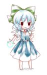  :3 blue_hair bow cirno dress hair_bow hand_on_hip kuromame_(8gou) short_hair solo touhou wings 