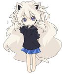  absurdly_long_hair animal_ear_fluff animal_ears arm_behind_back arm_up bad_id bad_pixiv_id bangs bare_legs barefoot big_hair black_hoodie blonde_hair blue_eyes blue_skirt cat_ears cat_girl cat_tail closed_mouth drawstring full_body hand_in_hair hood hood_down hoodie light_frown long_hair looking_at_viewer lowres miniskirt moku oekaki original pigeon-toed pleated_skirt raised_eyebrows short_sleeves sidelocks simple_background sketch_eyebrows skirt solo standing tail tareme very_long_hair whiskers white_background white_hair 