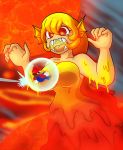  2019 alternate_species animal_humanoid big_breasts blonde_hair breasts clothed clothing detailed_background digital_drawing_(artwork) digital_media_(artwork) dragon_humanoid duo female glowing hair hi_res humanoid humanoidized larger_female lava magmaargh male mammal mario mario_bros nintendo open_mouth red_eyes scalie sharp_teeth size_difference smaller_male super_mario_galaxy teeth tongue video_games yoshimister 