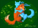  4:3 blue_wolf canine colored digital feral fern fox grass hug kekpafrany kekpafrany_(character) mammal red_fox vector wallpaper wolf 