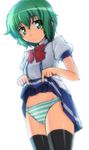  green_eyes green_hair ichiban_ushiro_no_daimaou kanno korone panties skirt skirt_lift striped striped_panties thighhighs underwear 