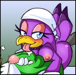  avian balls bandanna beak beakjob bird blue_eyes blush breasts butt cum cum_drip dripping eye_contact fellatio female green green_body jet_the_hawk licking looking_at_viewer male nipples oral oral_sex penis purple purple_body sega sex sonic_(series) sonic_riders straight swallow_(bird) tongue tonguejob unknown_artist wave_the_swallow 