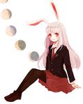  animal_ears blush brown_legwear bunny_ears crescent_moon full_moon jacket lips long_hair moon moon_phases necktie pantyhose pink_hair red_eyes red_neckwear reisen_udongein_inaba skirt solo touhou yujup 