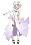  albino ban bandage_over_one_eye bandages child mecha_musume megatron personification purple_sarong red_eyes sarong solo swimsuit transformers white_hair 