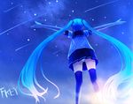  aqua_hair fkey from_behind from_below hatsune_miku long_hair night night_sky outstretched_arms panties pantyshot shooting_star skirt sky solo spread_arms star_(sky) starry_sky thighhighs twintails underwear upskirt very_long_hair vocaloid 