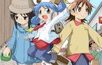  aioi_yuuko black_eyes black_hair blue_eyes blue_hair brown_eyes brown_hair hair_cubes hair_ornament hat md5_mismatch minakami_mai multiple_girls naganohara_mio necktie nichijou shijiani skirt smile 