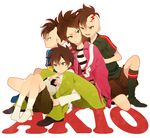  age_progression age_regression bad_id bad_pixiv_id ball brown_hair fudou_akio green_eyes inazuma_eleven inazuma_eleven_(series) inazuma_eleven_go inazuma_japan jacket male_focus mohawk multiple_boys multiple_persona ono_(0_no) pants shin_teikoku shirt smile soccer_ball soccer_uniform socks sportswear striped striped_shirt telstar younger 