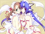  apron artist_request ass bare_arms blue_hair blush green_eyes hand_holding highres holding_hands kos-mos long_hair maid maid_apron maid_outfit maid_uniform red_eyes shion_uzuki xeno_(series) xenosaga xenosaga_episode_iii xenosaga_iii 