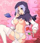  bad_id bad_pixiv_id blue_eyes blue_hair blush breasts finger_to_mouth fujii_jun garter_belt hood kumoi_ichirin lace lace-trimmed_thighhighs large_breasts navel nipples no_bra no_pants open_mouth panties side-tie_panties solo thighhighs tongue torn_clothes touhou ufo underwear undressing untying white_legwear white_panties 