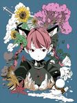  aircraft airplane animal_ears bad_id bad_pixiv_id braid cat_ears cherry_blossoms cloud extra_ears face fire flower hands kaenbyou_rin leaf mushroom peptide pointy_ears red_hair simple_background smoke snow snowman solo spot_color sunflower touhou tree twin_braids 