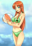  bad_id bad_pixiv_id ball beachball bikini blue_eyes braid breasts cleavage highres hong_meiling long_hair medium_breasts navel open_mouth red_hair shino-puchihebi sideboob smile solo swimsuit touhou twin_braids 