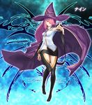  1girl arc_system_works blazblue cape cloak emblem erect_nipples hat high_heels highres konoe_a_mercury legwear nine_(blazblue) nipples pixiv_manga_sample purple_hair resized shoes stockings thighhighs tsukikanade witch 