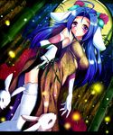  animal_ears armpits bad_id bad_pixiv_id bamboo bamboo_forest blue_hair breasts bunny bunny_ears china_dress chinese_clothes dress elbow_gloves flower forest full_moon gloves hair_flower hair_ornament highres idolmaster idolmaster_(classic) large_breasts long_hair miura_azusa moon natsu_(anta_tte_hitoha) nature purple_eyes shirt side_slit solo taut_clothes taut_shirt thighhighs 