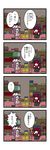  2girls 4koma black_wings blush book bookshelf chair closed_eyes comic crescent dora_ita hat head_wings highres koakuma long_hair multiple_girls necktie patchouli_knowledge purple_hair red_hair shelf sitting sweatdrop table touhou translated wings 