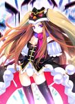  animal_hat bad_id bad_pixiv_id blonde_hair breasts brown_hair cleavage creayus hat highres long_hair mawaru_penguindrum medium_breasts princess_of_the_crystal purple_eyes solo takakura_himari thighhighs 