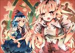  bad_id bad_pixiv_id bamboo blue_dress cheong_ha dress fujiwara_no_mokou hands_on_hips hat kamishirasawa_keine leaf leaning_forward long_hair multicolored_hair multiple_girls touhou 