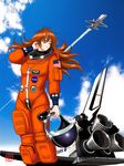  aircraft airplane american_flag astronaut bad_id bad_pixiv_id copyright_request geitassha helmet highres jet northrop_t-38_talon one_eye_closed signature solo space space_craft space_shuttle spacesuit 
