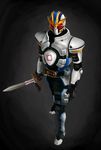  armor belt compound_eyes kamen_rider kamen_rider_ixa kamen_rider_kiva_(series) male_focus mizumo solo sword weapon 