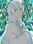  bad_id bad_pixiv_id emuchi grey_hair hands_in_opposite_sleeves izanami japanese_clothes kimono leaf lips looking_at_viewer persona persona_4 smile solo tree upper_body wavy_hair 
