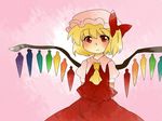  arms_behind_back ascot bad_id bad_pixiv_id blonde_hair blouse bow comic expressionless flandre_scarlet hair_bow hammer_(sunset_beach) hat red_eyes short_hair side_ponytail silent_comic skirt solo touhou wings 