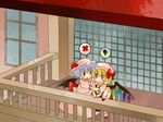  :3 ascot bad_id bad_pixiv_id balcony blonde_hair bow climbing comic flandre_scarlet hair_bow hammer_(sunset_beach) hat lavender_hair multiple_girls o_o remilia_scarlet short_hair siblings side_ponytail silent_comic sisters squiggle touhou wings 
