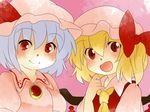 :d ascot bad_id bad_pixiv_id blonde_hair bow brooch comic flandre_scarlet hair_bow hammer_(sunset_beach) hat jewelry lavender_hair multiple_girls open_mouth red_eyes remilia_scarlet short_hair side_ponytail silent_comic smile touhou wings 