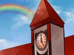  bad_id bad_pixiv_id blue_sky clock clock_tower cloud comic day error hammer_(sunset_beach) no_humans outdoors rainbow roman_numerals rooftop silent_comic sky touhou tower 