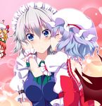  :d ? back back_cutout blonde_hair blue_eyes blue_hair blush bow braid busuneko cheek_kiss closed_eyes commentary_request flandre_scarlet gradient_hair hair_bow hat heart hong_meiling hug izayoi_sakuya kiss lavender_hair long_hair maid maid_headdress multicolored_hair multiple_girls open_mouth peeking_out red_eyes red_hair remilia_scarlet short_hair silver_hair smile surprised touhou twin_braids wide-eyed wings wrist_cuffs yuri 