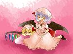  bad_id bad_pixiv_id blonde_hair bow brooch closed_eyes comic dress flandre_scarlet hair_bow hammer_(sunset_beach) hat jewelry lavender_hair lying multiple_girls on_stomach pillow red_eyes remilia_scarlet shoes short_hair siblings side_ponytail silent_comic sisters sitting smile touhou wince wings 