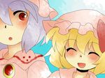  ^_^ bad_id bad_pixiv_id blonde_hair bow brooch closed_eyes comic face flandre_scarlet hair_bow hammer_(sunset_beach) hat jewelry lavender_hair multiple_girls red_eyes remilia_scarlet short_hair siblings silent_comic sisters smile touhou 